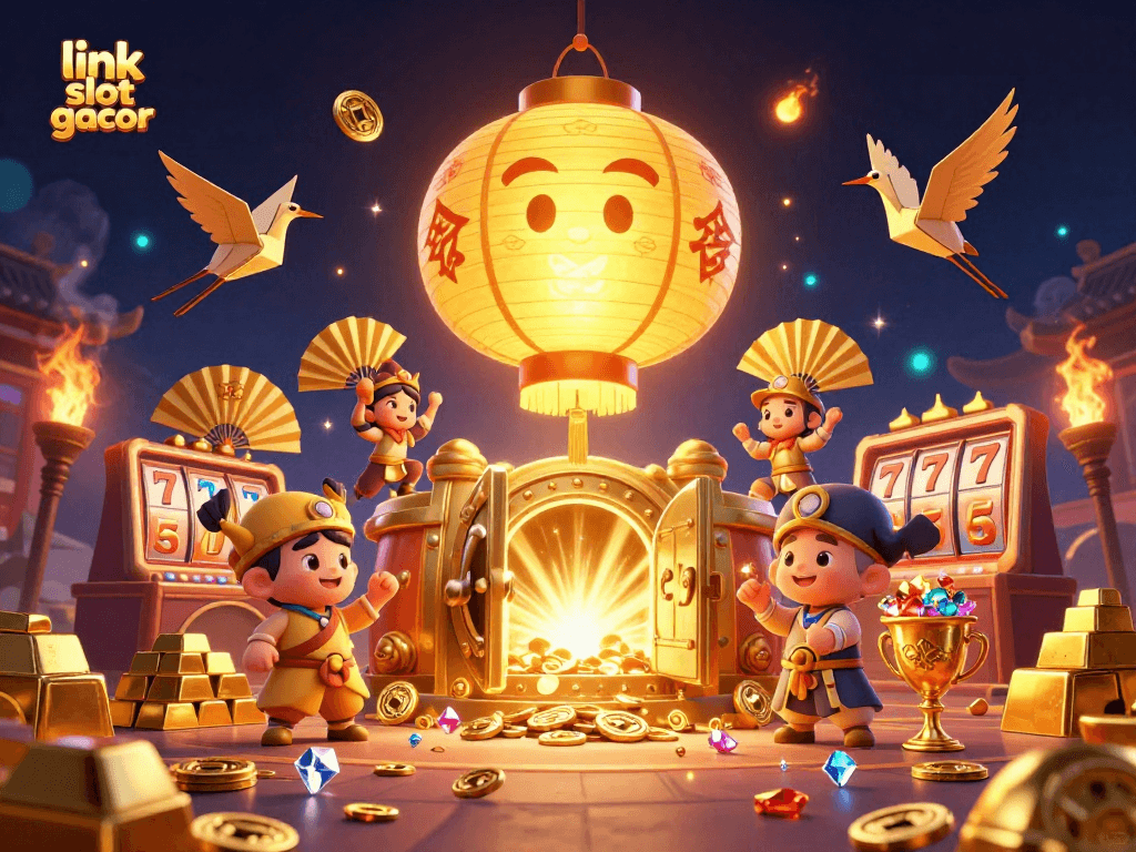 Experience the excitement of link slot gacor with a vibrant 3D casino illustration full of treasures and lucky symbols.