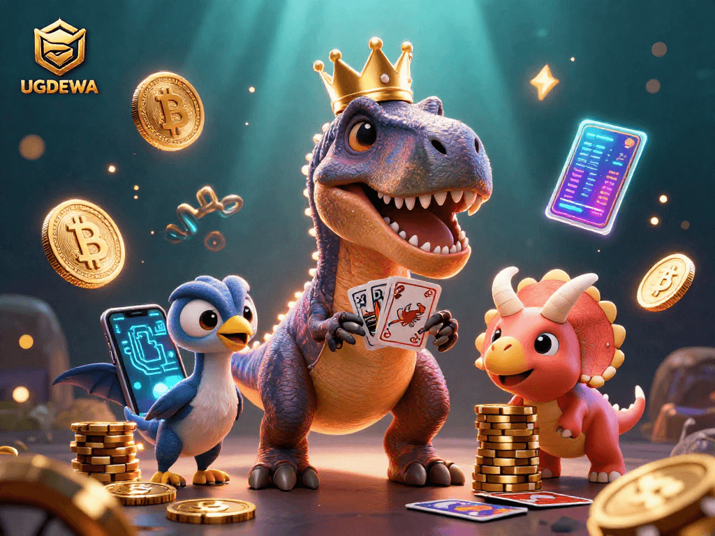 Experience thrilling gameplay with UGDEWA's vibrant character scene, showcasing crypto casino elements.