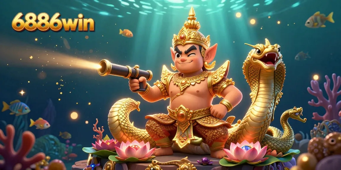 Shoot fish and win big at 6886win with an exciting underwater scene featuring animated sea creatures and gold coins.