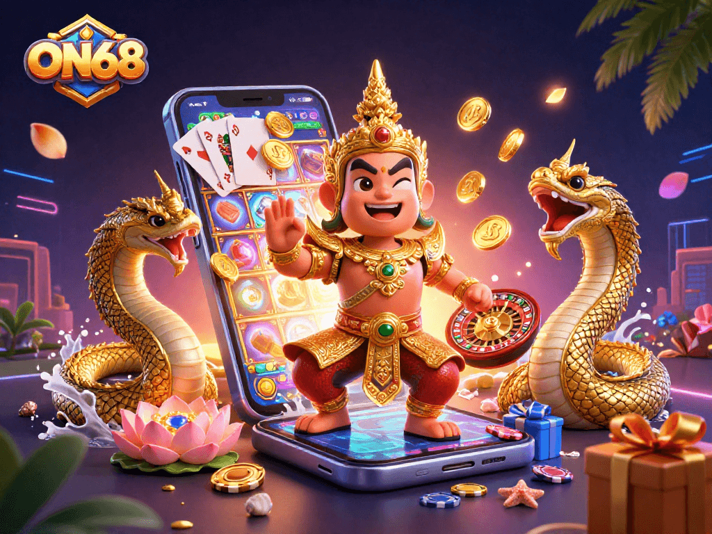 Experience exciting gambling action with ON68 featuring unique characters and dynamic game elements.