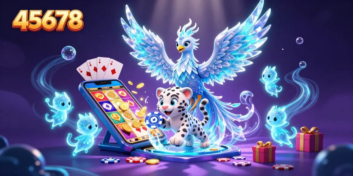 Play thrilling slot games with 45678, featuring an ice phoenix and enchanting casino elements.