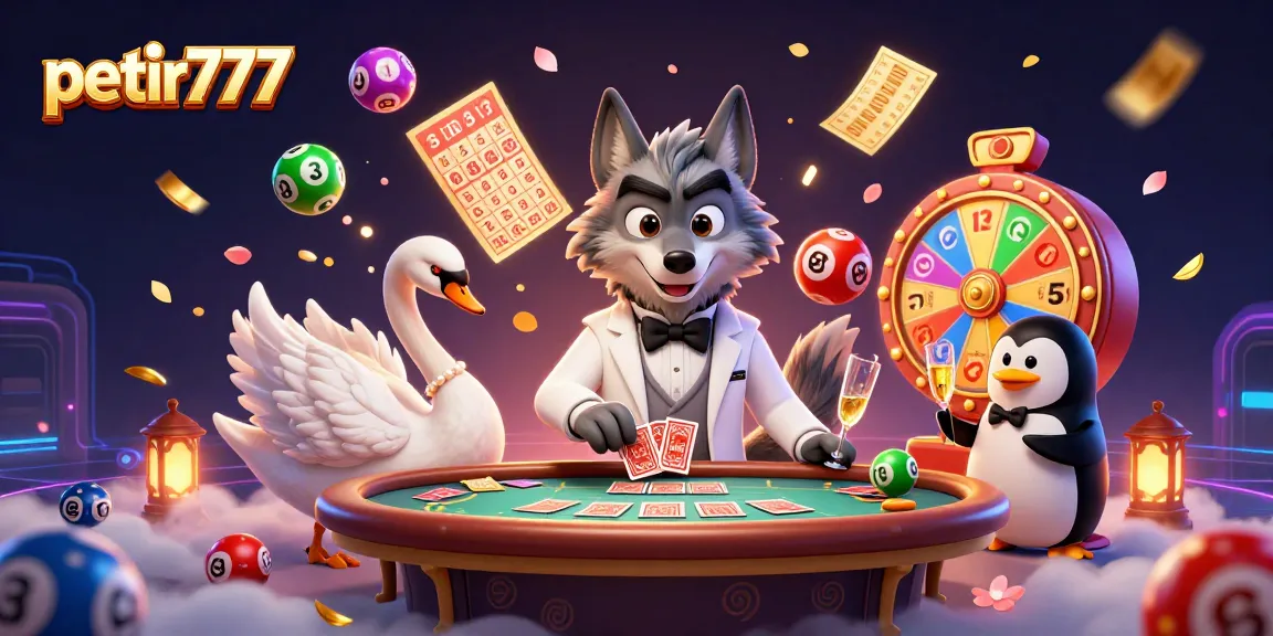 Win big with petir777 at the baccarat table in this vibrant casino scene featuring unique characters.