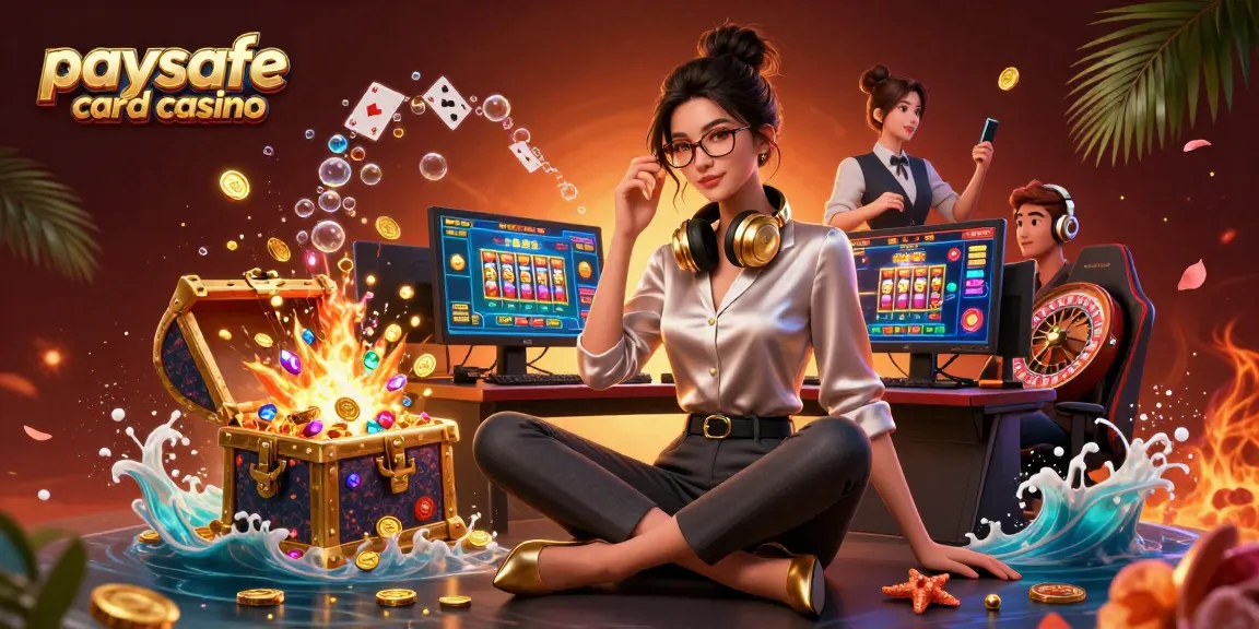 Illustration eines Paysafe Card Casinos, die einen professionellen Gamer an einem hochmodernen Setup mit dynamischen Spielelementen zeigt.