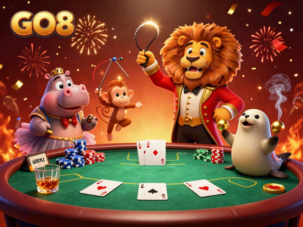 Experience excitement at GO8's vibrant casino scene featuring engaging characters and dynamic game elements.