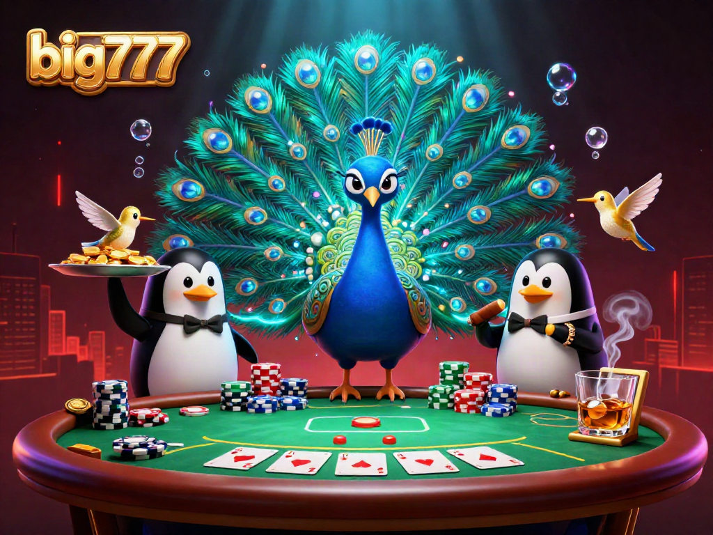 Pemain menunjukkan keberhasilan dalam permainan big777 dengan chip emas dan kartu kemenangan.