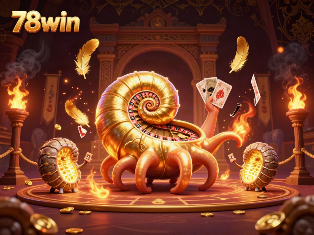 Experience thrilling gameplay at 78win with a vibrant 3D casino scene featuring a giant nautilus roulette.
