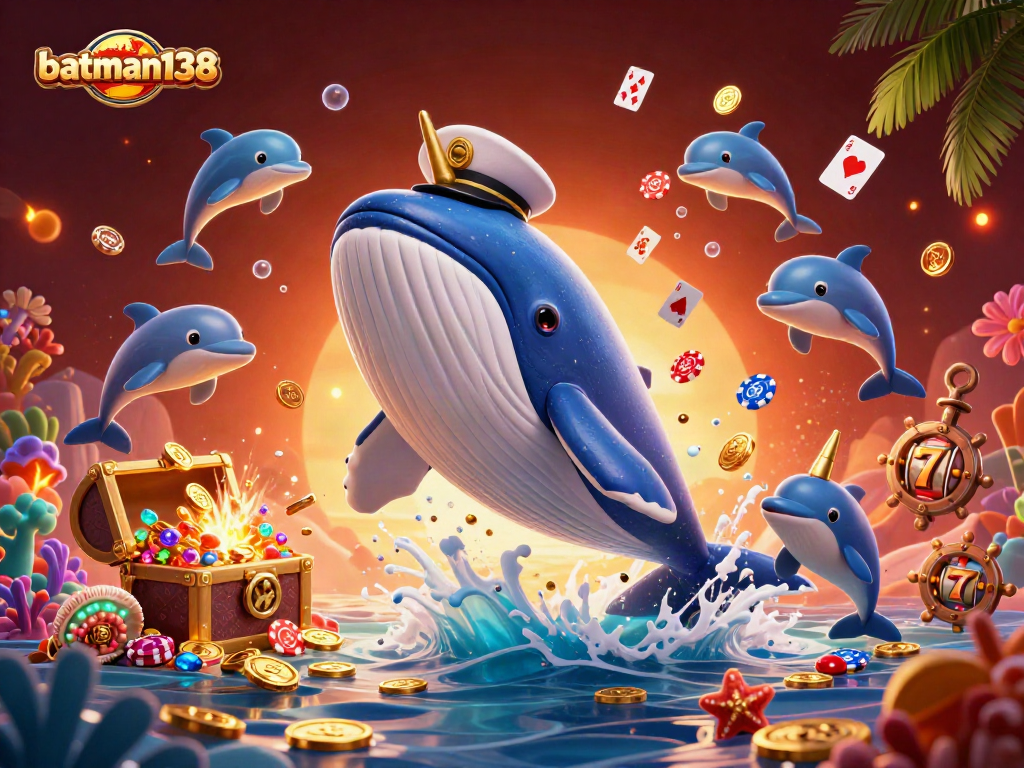 Experience batman138 with excitement as playful dolphins trick with poker chips amidst a sea of coins.