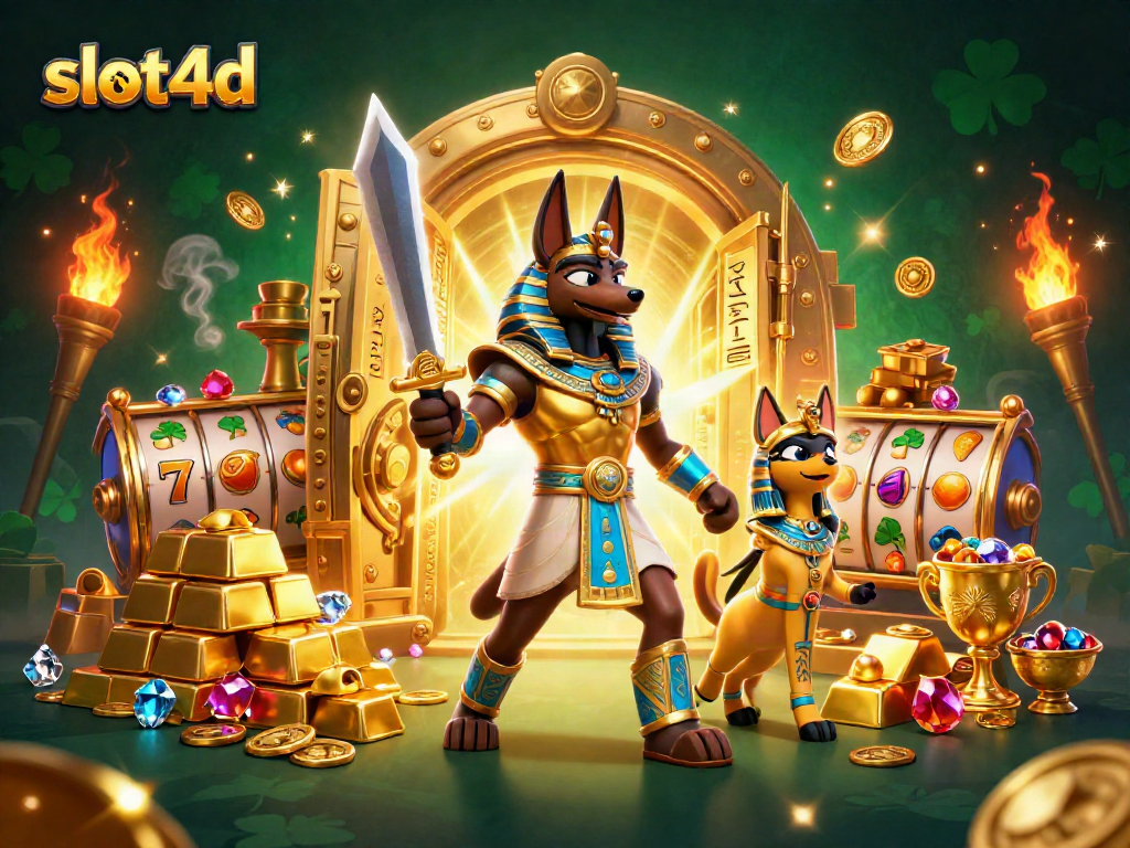 Experience the thrilling world of slot4d with golden treasures and dynamic characters in an ancient Egyptian setting.