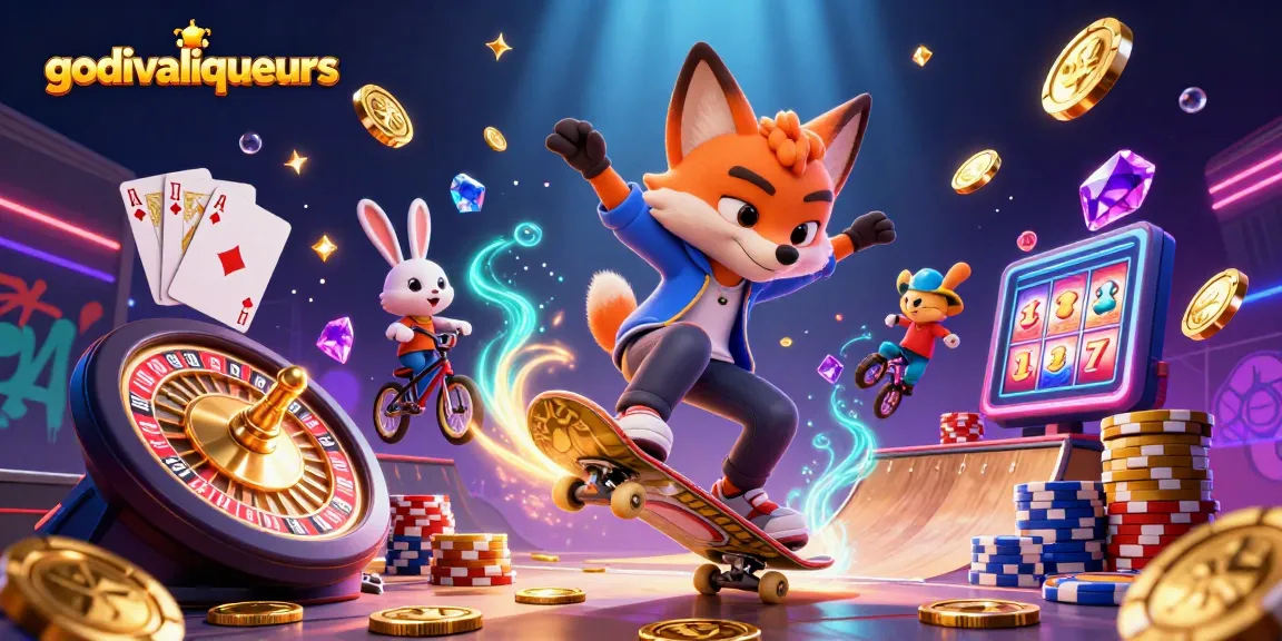 Win big with godivaliqueurs in a vibrant, dynamic casino-themed 3D illustration.