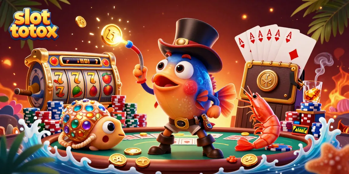 Engage with slot totox through a vibrant scene of cartoon sea characters in a casino setting, showcasing dynamic gaming elements.
