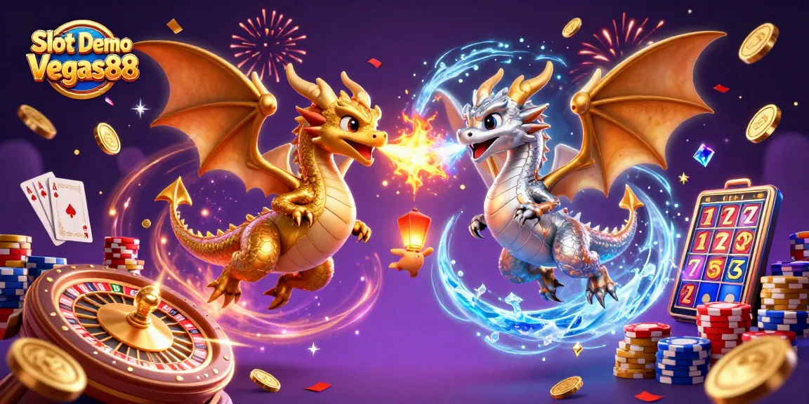 Experience the excitement of Slot Demo Vegas88 with animated dragons and casino elements.