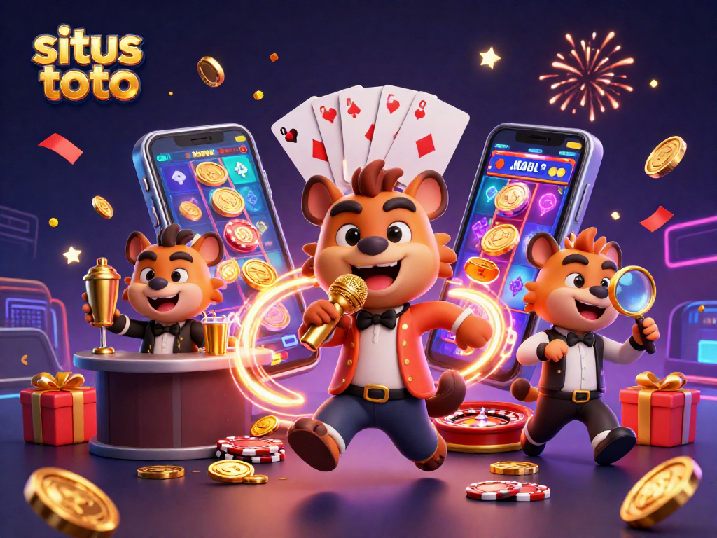 Gambarkan aksi situs toto melalui hewan hyena yang menghibur di klub kasino yang ceria.