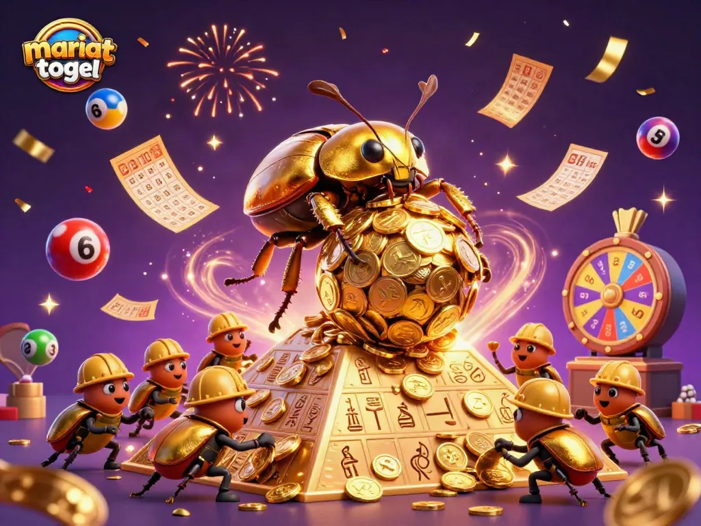 Experience the excitement of mariatogel with vibrant visuals of lottery balls, shimmering coins, and celebration effects.