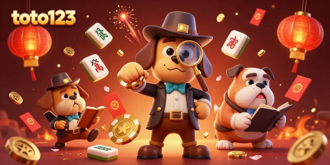 Engage with the thrilling world of toto123 through an illustrated scene of a detective uncovering clues among festive casino elements.