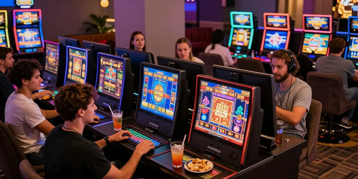 Suasana permainan kasino online di betslots88, dengan teman-teman bersenang-senang di sekitar meja slot.