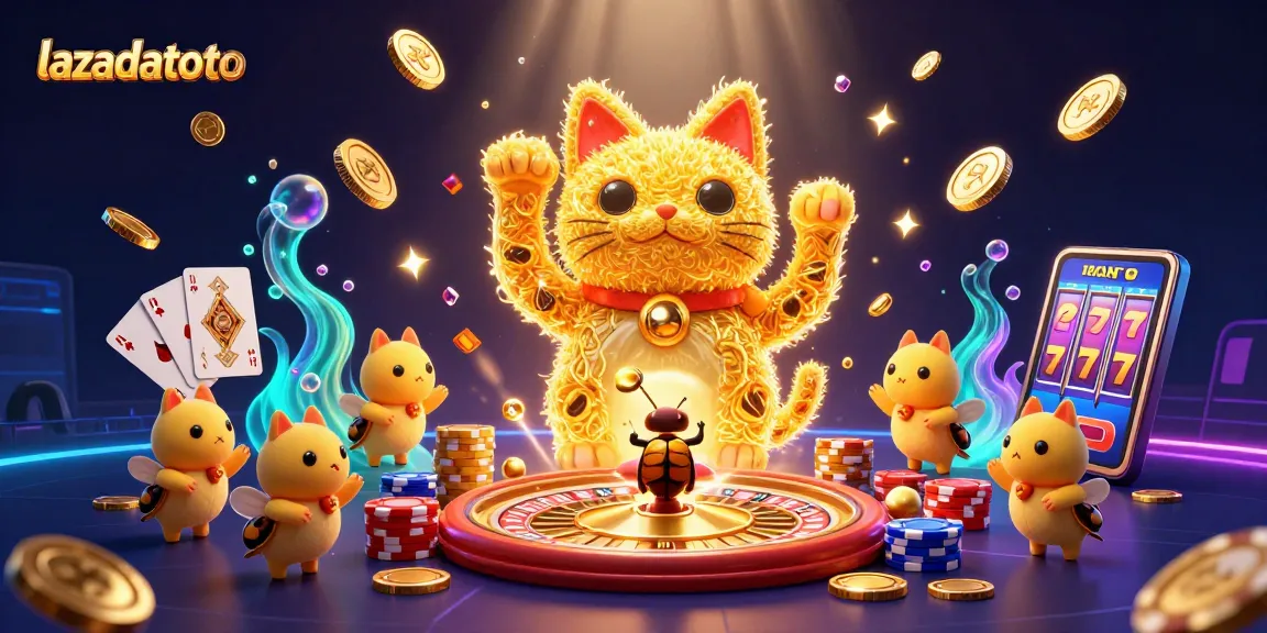 Raih kemenangan di lazadatoto dengan kucing keberuntungan dan simbol kasino yang megah.