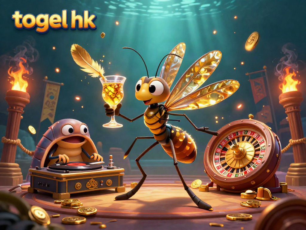 Menggambarkan togel hk dengan karakter unik dan elemen kasino dalam ilustrasi 3D yang penuh warna