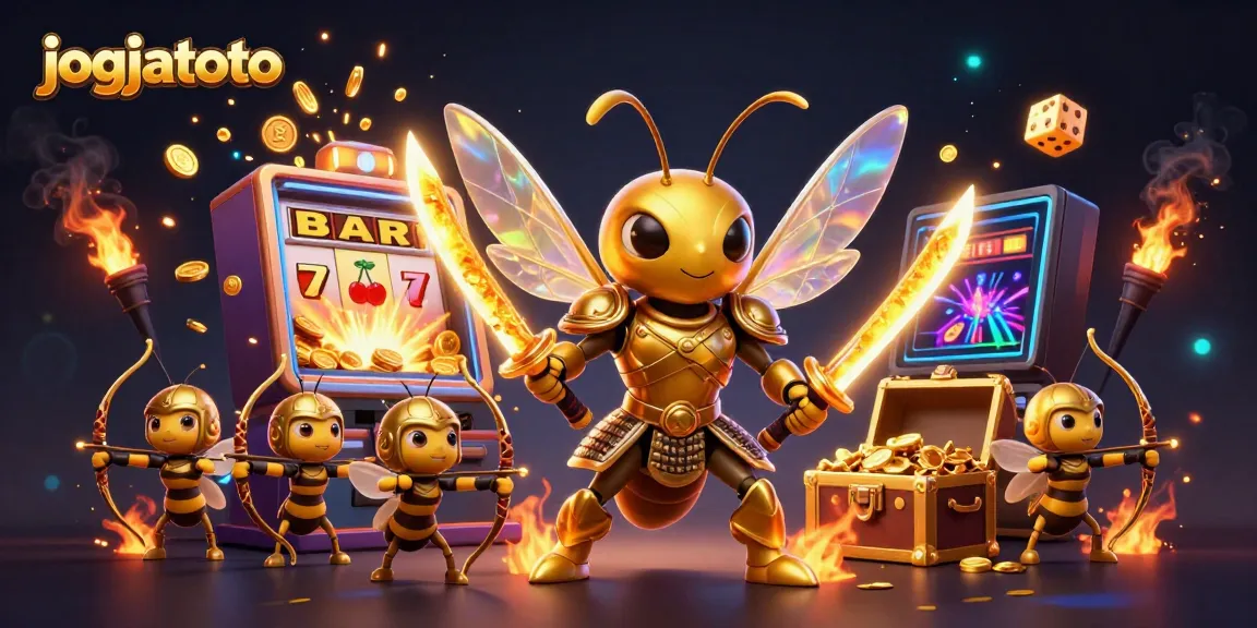 Experience excitement at jogjatoto with a cartoon golden hornet and vibrant slot visuals.