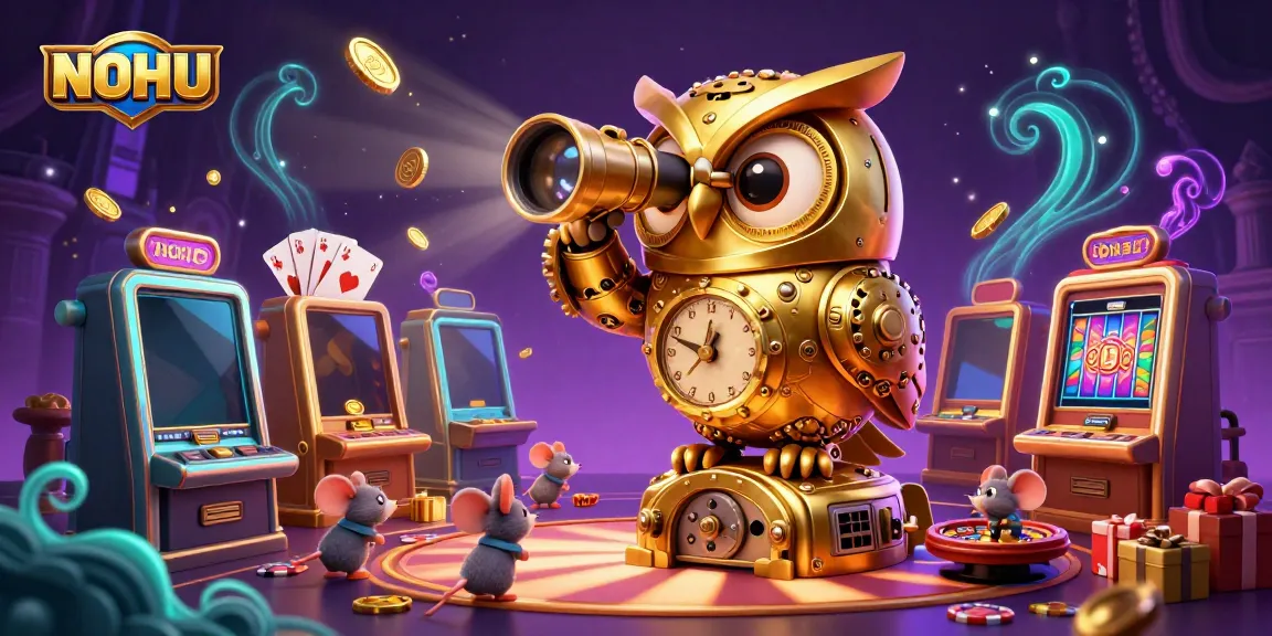 Enjoy an engaging casino experience at NOHU with a magical owl and animated slot highlights.