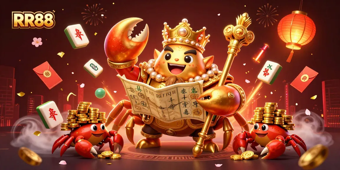 Engage in the RR88 casino universe with a majestic crab emperor and dynamic treasures around!