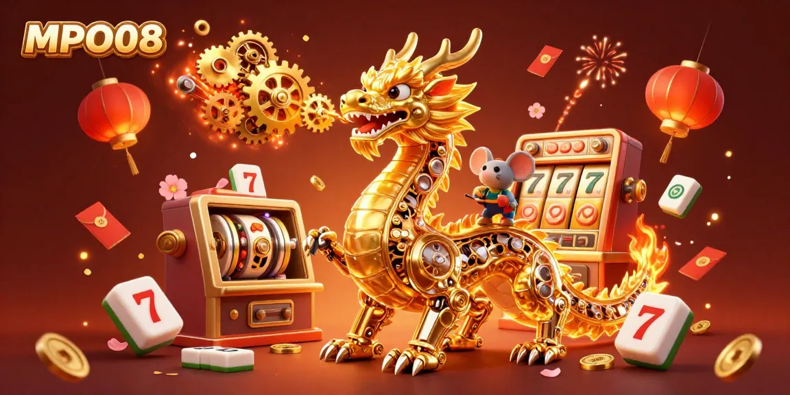 MPO08 showcases an ultra-detailed dragon and golden slots, symbolizing excitement in gaming.