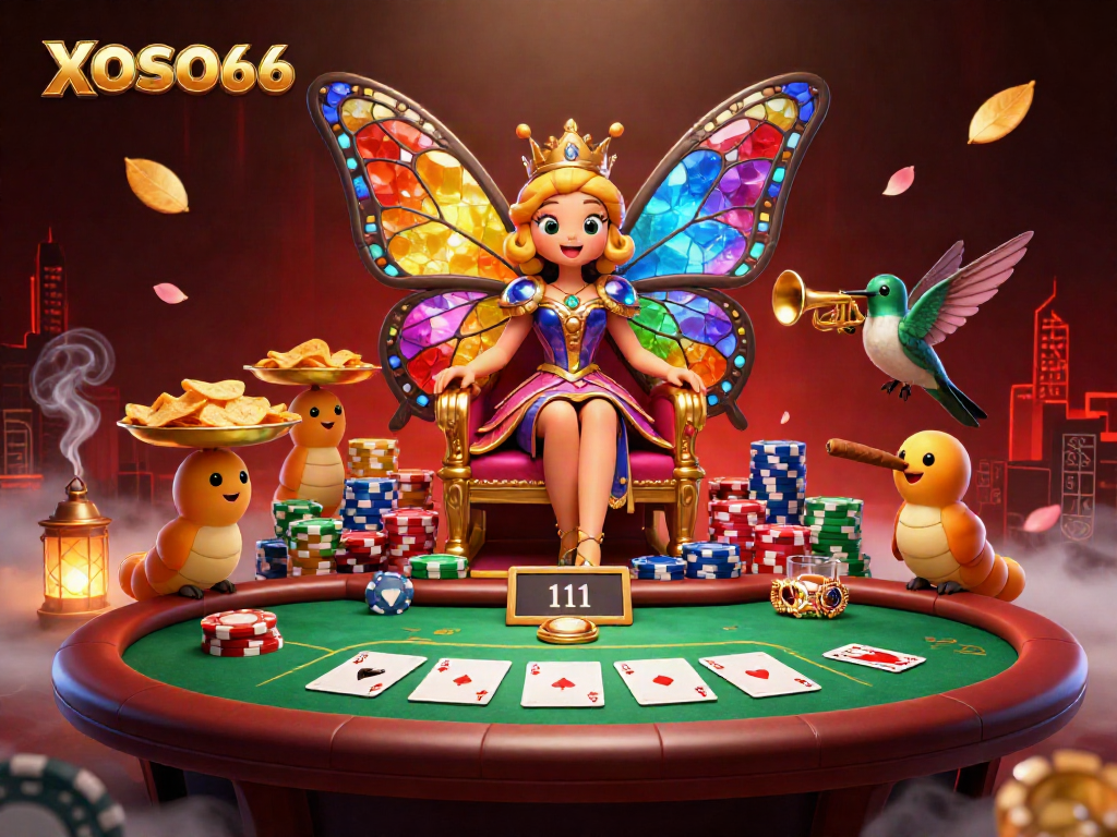 Experience vibrant gameplay with XOSO66 featuring a cartoon queen, poker elements, and rich casino visuals.