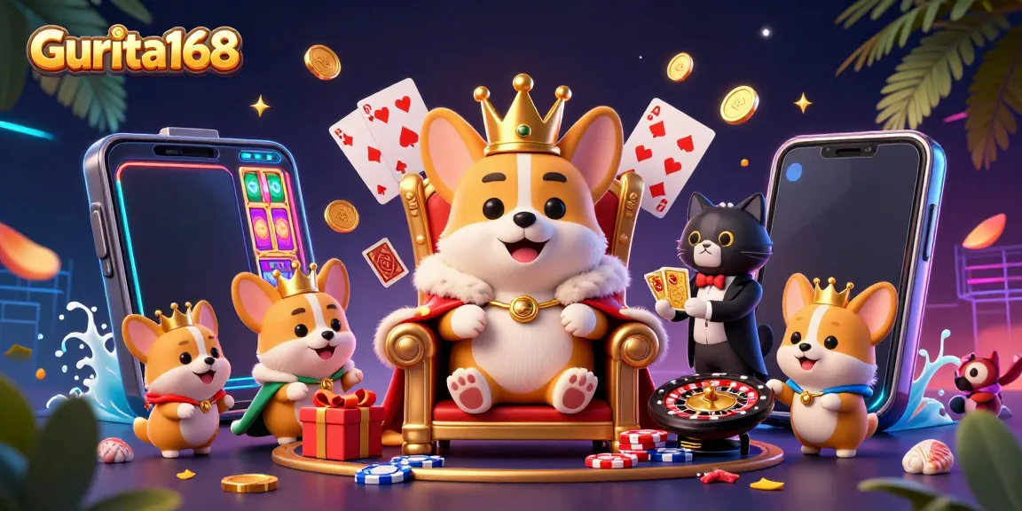 Gurita168 memanjakan pemain dengan corgi kerajaan dan elemen kasino yang kaya dalam ilustrasi 3D