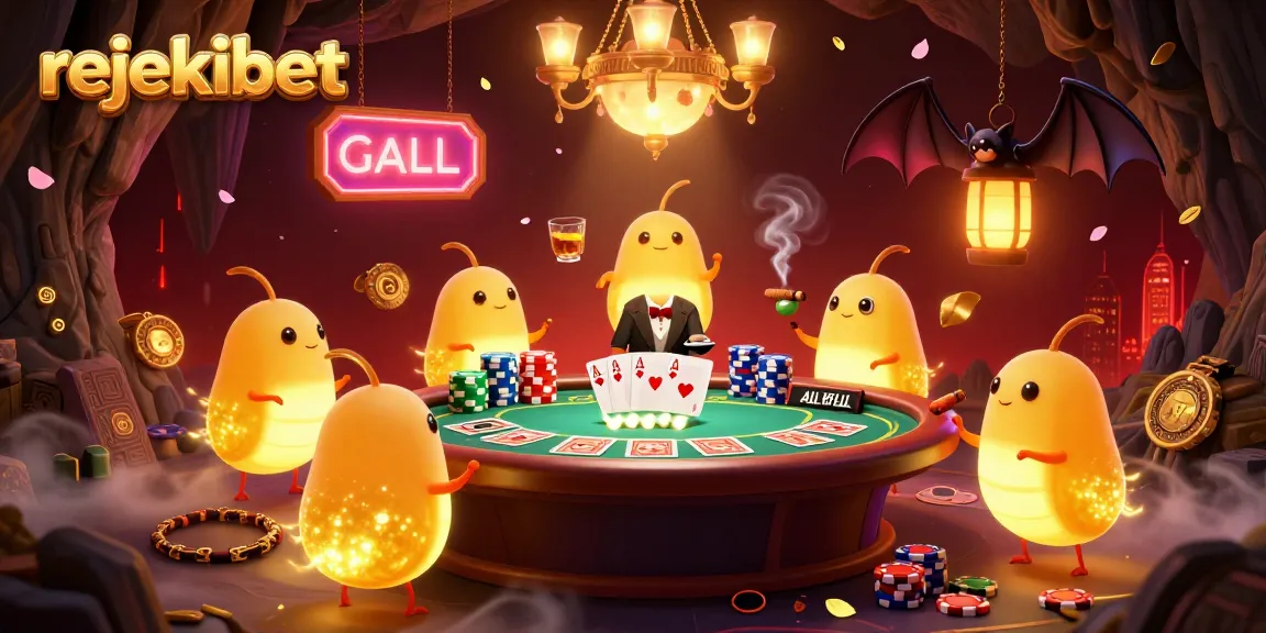 Join the exciting rejekibet casino game with vibrant poker elements and charming glowworms lighting the way.