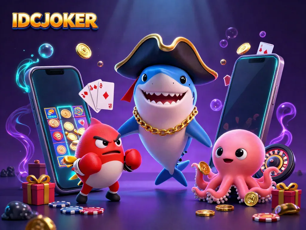 Join the fun with IDCJOKER's pirate-themed casino adventure featuring slots, cards, and coins.