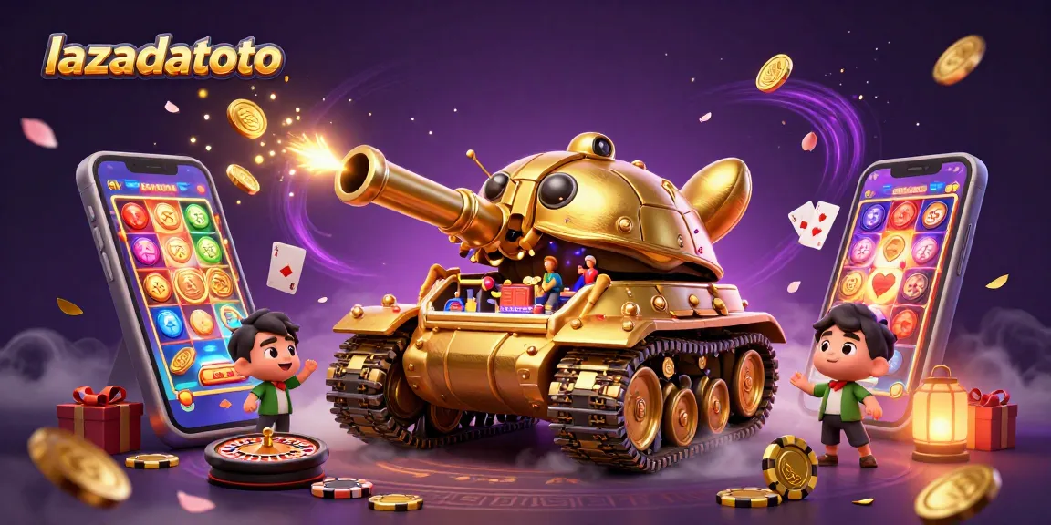 Permainan kasino mini di dalam tank kumbang emas raksasa lazadatoto yang menembak koin dan confetti.