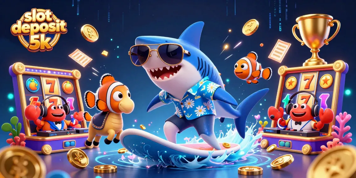 Try your luck with slot deposit 5k in this vibrant 3D casino scene full of energy and winning elements.