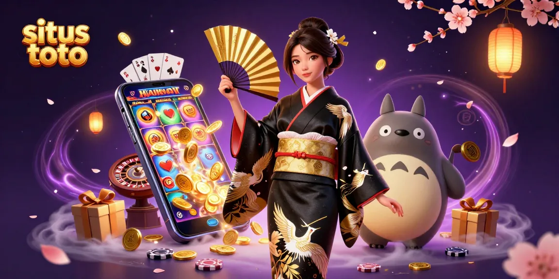 Situs toto brings excitement alive with gaming action featuring a kimono-clad woman and a playful tanuki.