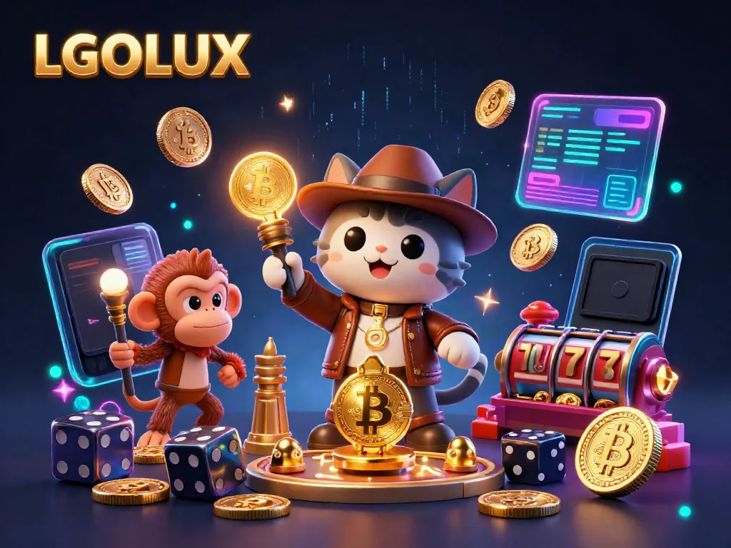 Experience the excitement of LGOLUX with a vibrant scene of characters exploring a casino artifact, full of gaming elements.