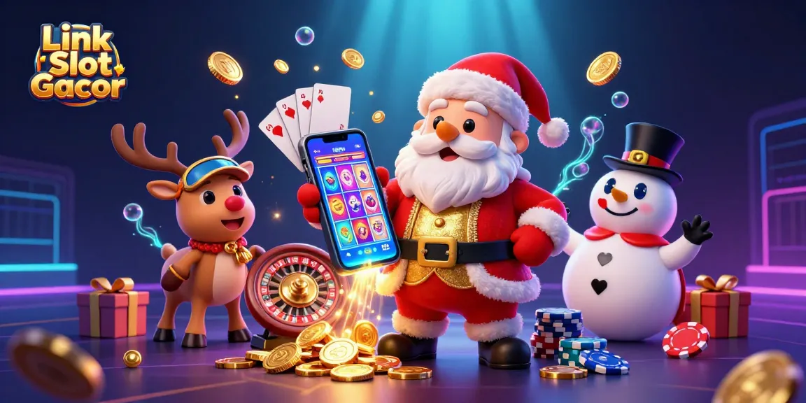 Win big today with Link Slot Gacor in a vibrant 3D casino scene showcasing essential gaming elements.