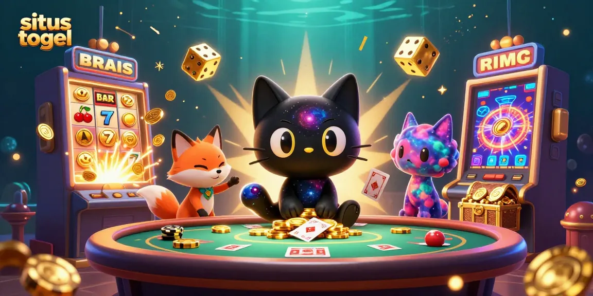 Experience thrilling situs togel action with a black hole cat and colorful fox at a cosmic casino!
