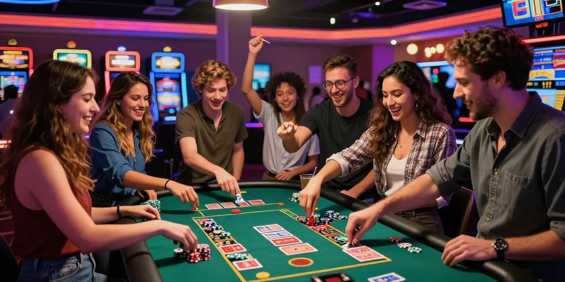Perayaan di meja permainan dengan pengunjung bersenang-senang dan suasana yang meriah, ratutogel link.