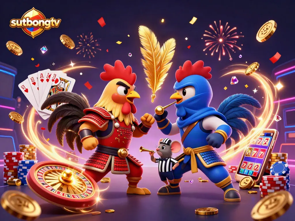 Experience the thrill of sutbongtv's engaging gameplay with exciting rooster fights and vibrant casino elements.