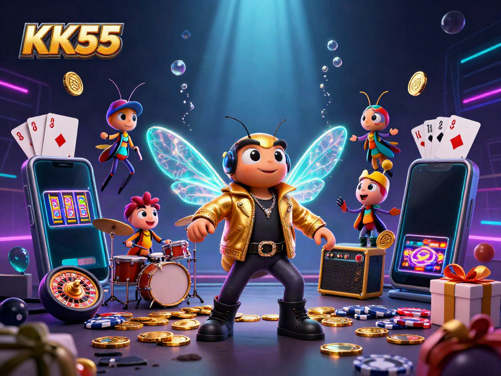 Experience thrilling gameplay at KK55 with vibrant 3D visuals, featuring rich gaming elements and energetic characters.