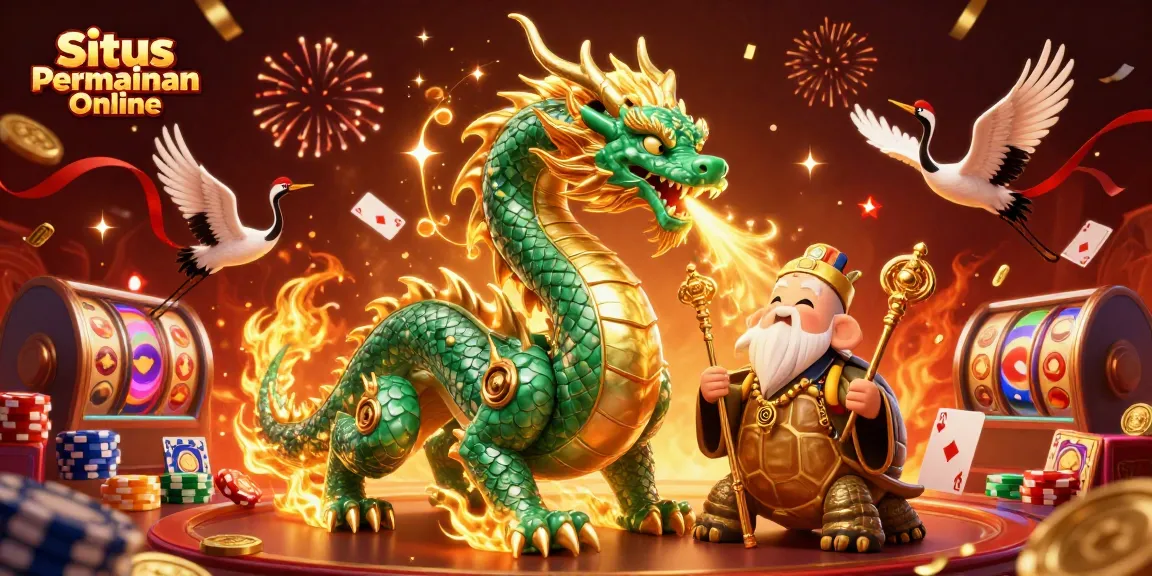 Experience the thrill of Situs Permainan Online with immersive 3D casino art featuring engaging dragon and sage.