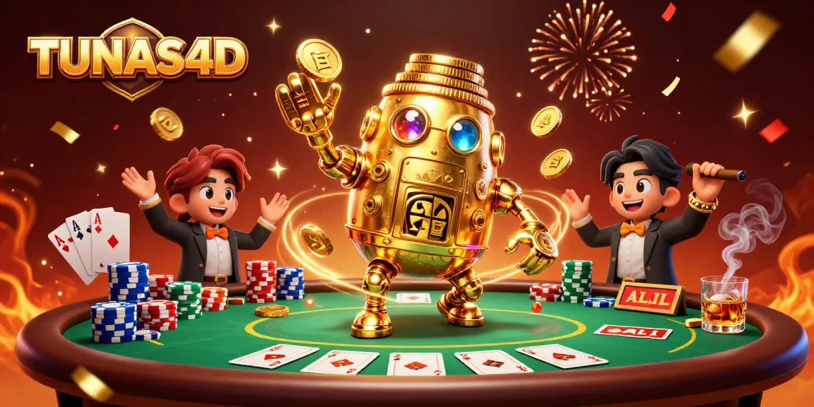 Experience thrilling gameplay with TUNAS4D, featuring a golden golem and vibrant casino elements.