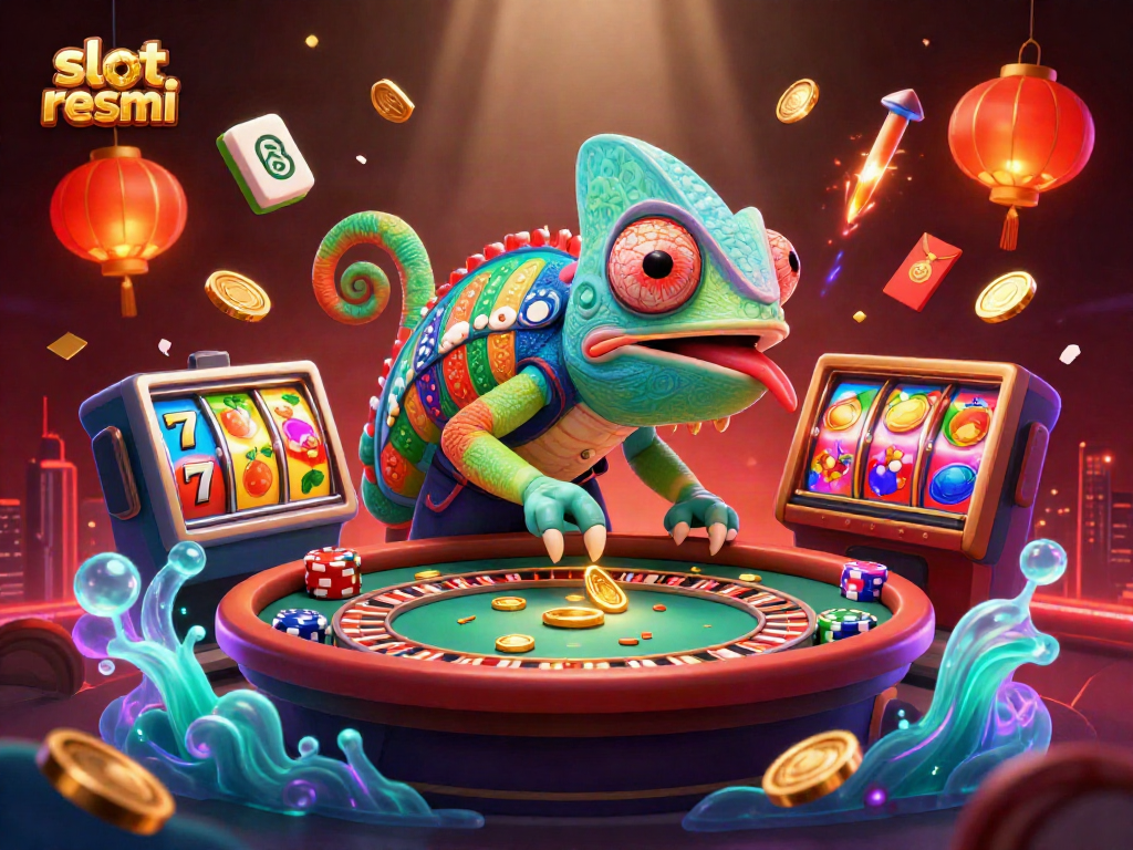 Slot resmi menjadi menarik dengan chameleon berwarna yang memikat di kasino, mengumpulkan koin emas.