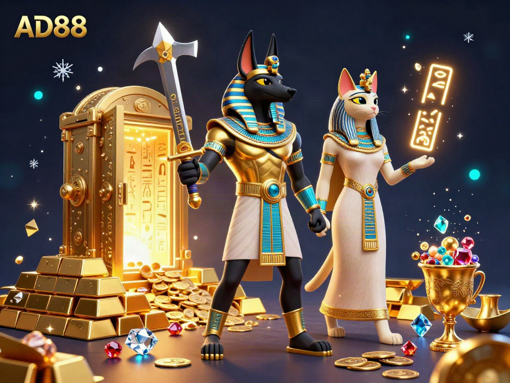 Experience big wins with AD88 at a vibrant online casino featuring Egyptian warriors and treasures.