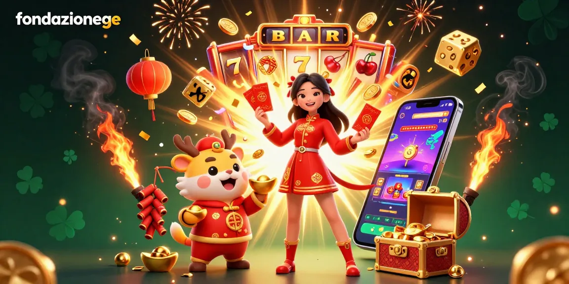 Enjoy thrilling gaming with fondazionege featuring vibrant lottery and casino elements in a rich, colorful scene.