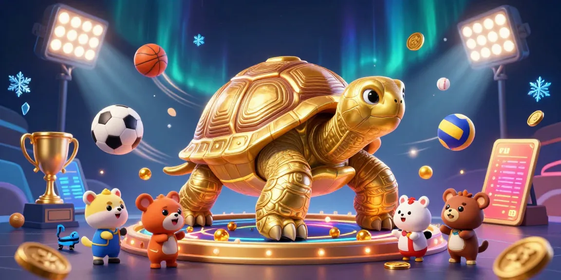 Engage with the interactive golden tortoise pinball machine at AD88 while enjoying vibrant sports-themed gambling elements.