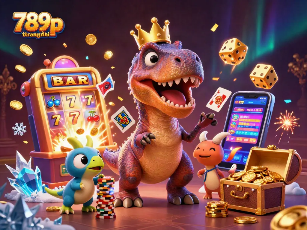 Experience the thrill with 789p trang chủ, showcasing a dynamic casino scene with playful characters.
