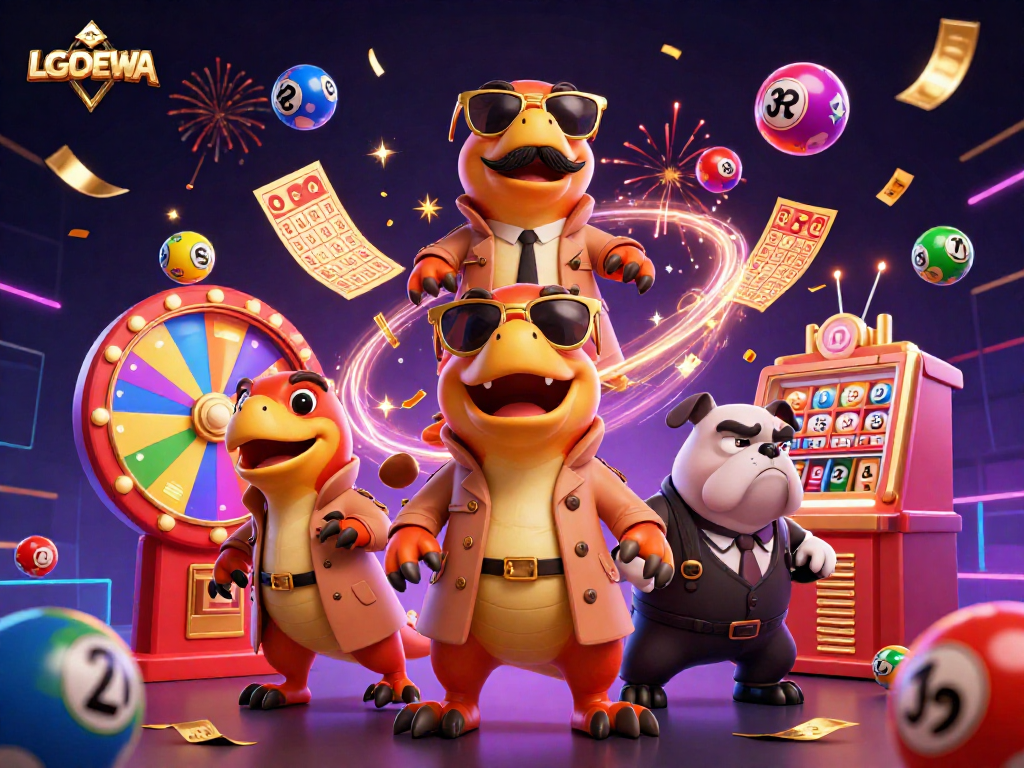 Experience the excitement of LGODEWA with cartoon raptors entering a VIP casino, a bouncer eyeing them.