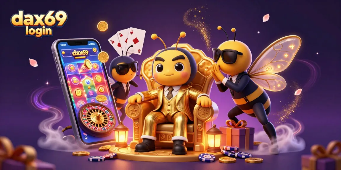 Adegan utama dax69 login menampilkan karakter dan permainan slot yang beragam, memperlihatkan keceriaan permainan.