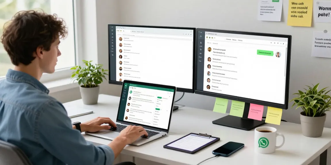 Engaging workspace showcasing WhatsApp網頁版 on dual monitors with a modern, vibrant atmosphere.