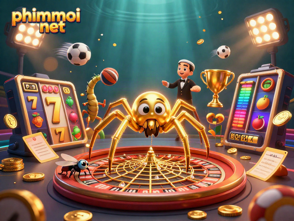 Experience thrilling bets with phimmoi net's dynamic golden spider, roulette wheel, and sports elements.