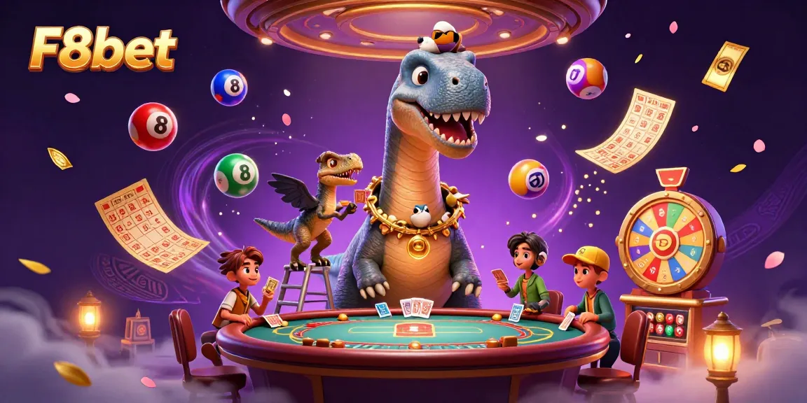 Engage in thrilling gameplay at F8bet with animated characters and vibrant casino elements.